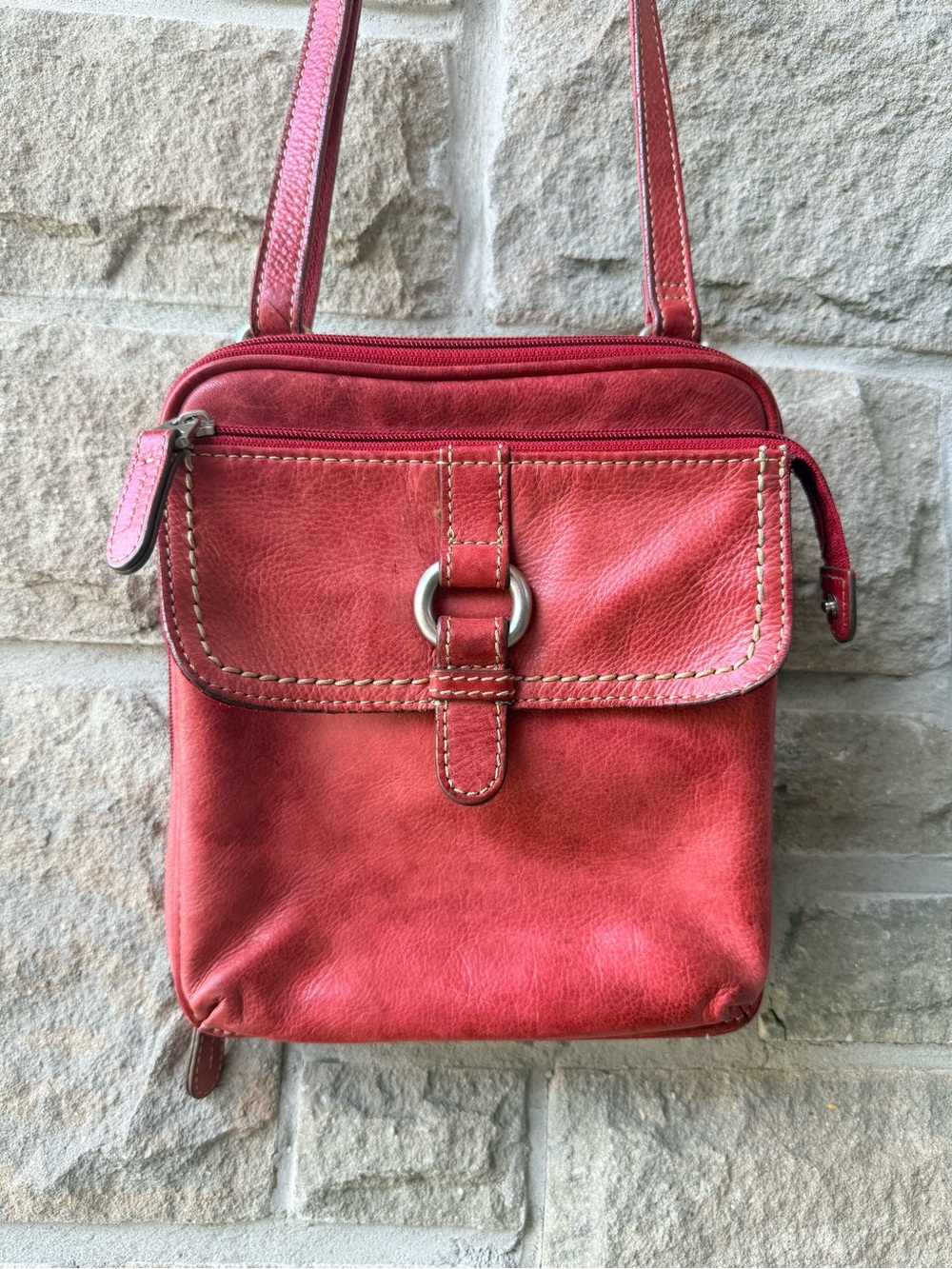 FOSSIL Vintage Y2K Crosstown Organizer Leather Crossbody Bag - BRICK/RUST RED
